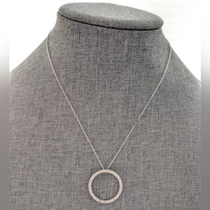 Sterling Silver Signed 925 Rhinestone CZ Infinity Circle Pendant Chain Necklace